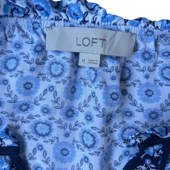 LOFT Women's M Blue Floral Flutter Swing Dress Knee Length Casual - Picture 2 of 6